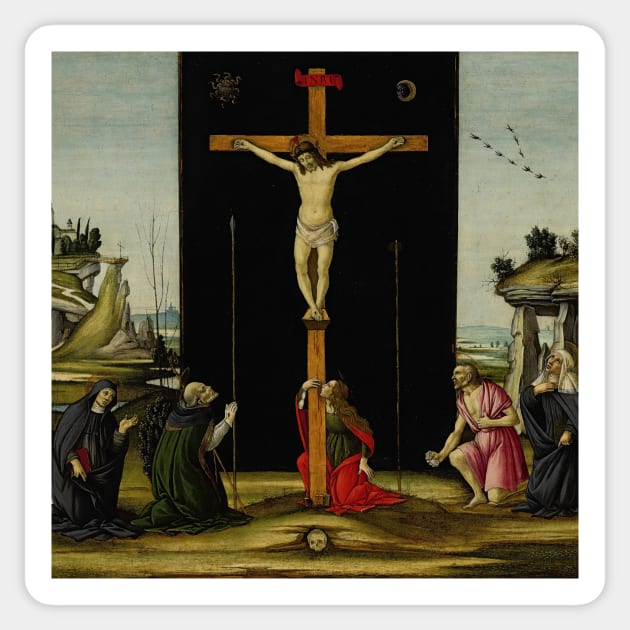 Christ on the Cross adored by Saints Monica, Augustine, Mary Magdalen, Jerome and Bridget of Sweden by Sandro Botticelli Sticker by Classic Art Stall